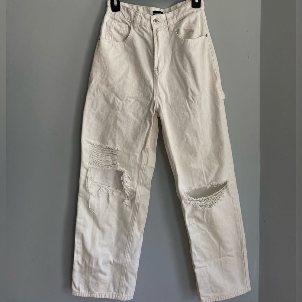 White Ripped Cargo Jeans